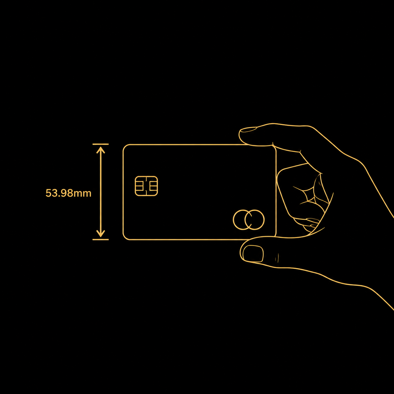 Credit card showing 53.98mm height measurement for ring size calibration